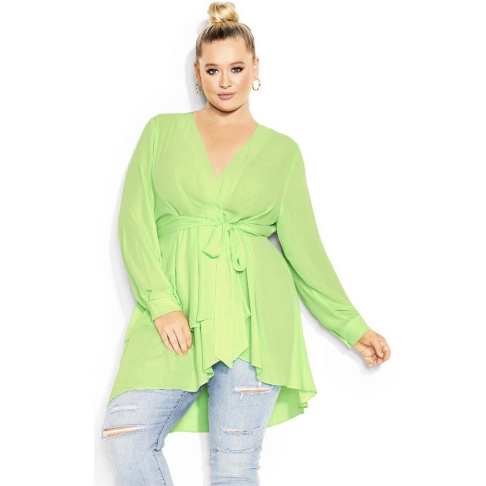 CITY CHIC New Shibara Top Women's Plus Size M 18 Citrus Chiffon Longline 1251
